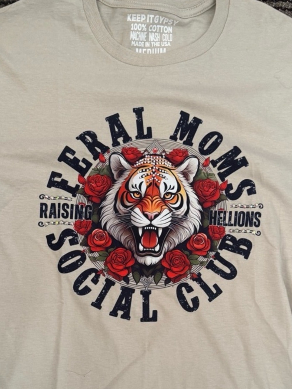 Keep It Gypsy Feral Mom’s Social Club Tee XL NWOT Rhinestone Graphic Tee